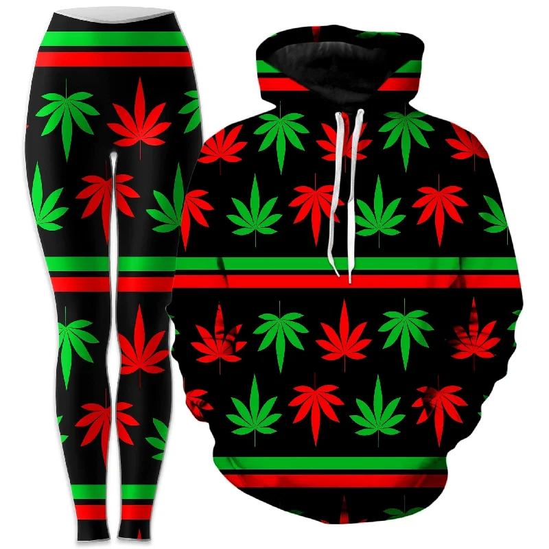 Savings Galore Red And Green Festive Bud Hoodie and Leggings Combo