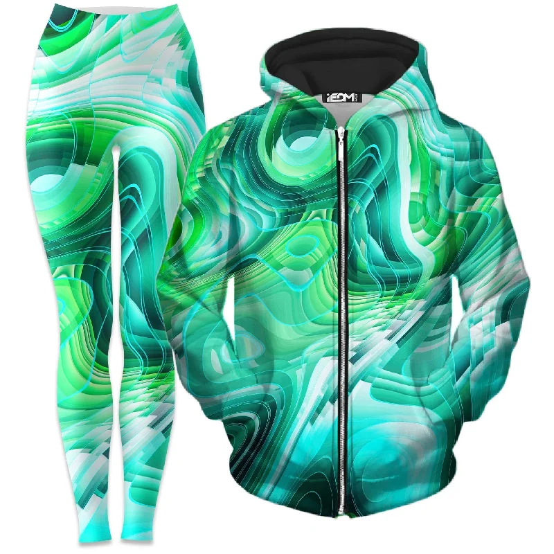Savings Event Green Schism Zip-Up Hoodie and Leggings Combo
