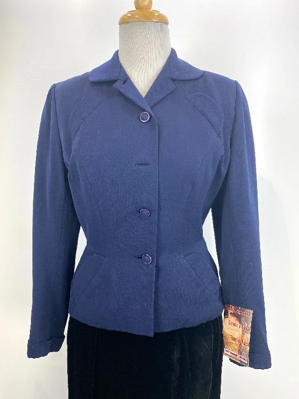 Steals and Deals Vintage 1940s Women's Tailored Navy Wool-Gabardine Jacket, S-M