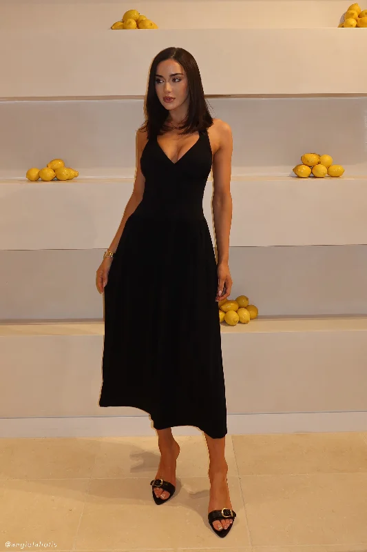 Act Fast Harriette Halter Midi Dress - Black
