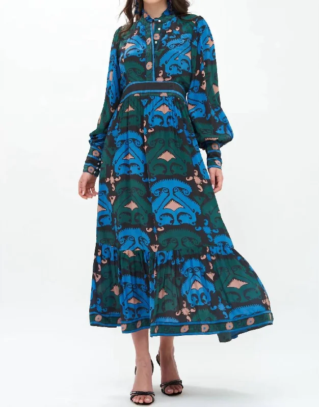 Mega Sale Shirt Waist Maxi Dress In Blue/uzbek