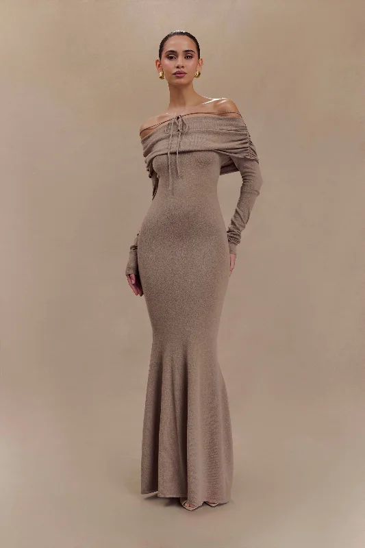 Super Deal Georgiana Off Shoulder Knit Midi Dress - Stone Marle