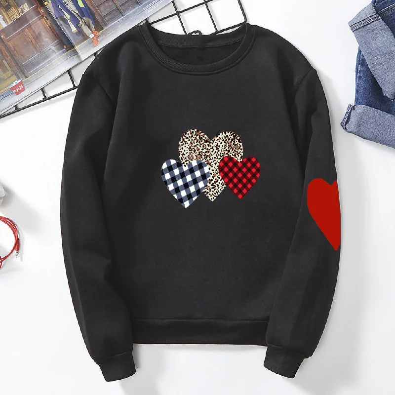 Customer Appreciation Sale Women Casual Basic Heart Printed Round Neck Sweatshirt
