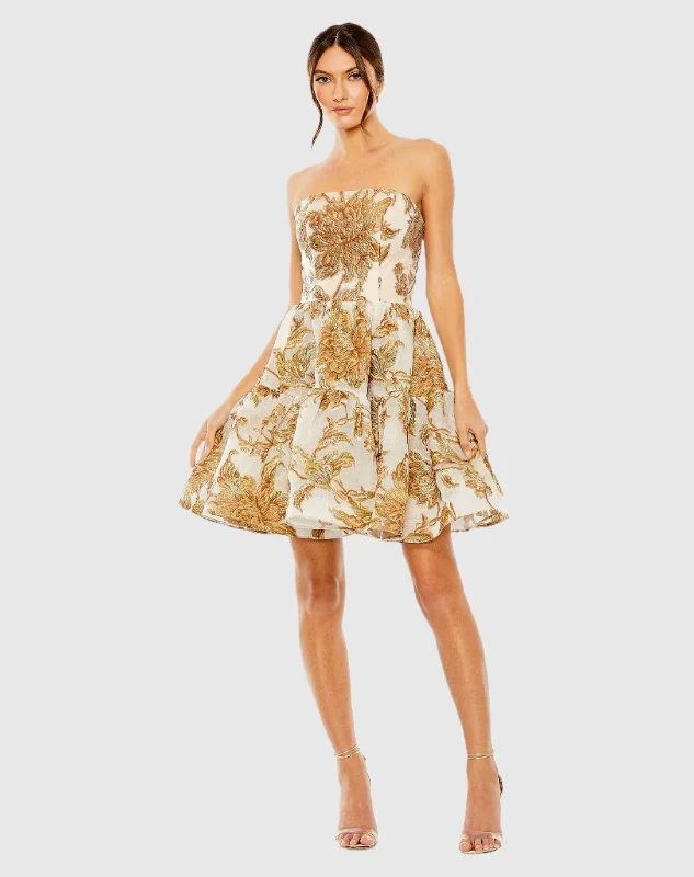 Act Fast Strapless Brocade Mini Dress with Pockets