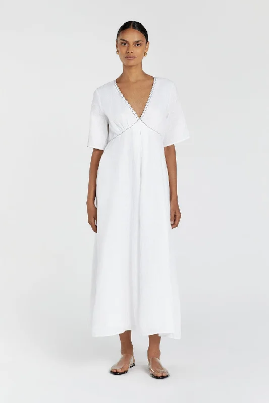 Weekend Deal RHODES WHITE LINEN MIDI DRESS