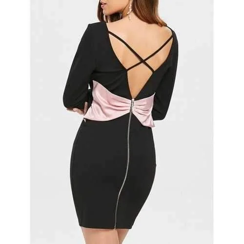 Special Price Bowknot Backless Mini Dress - Black L