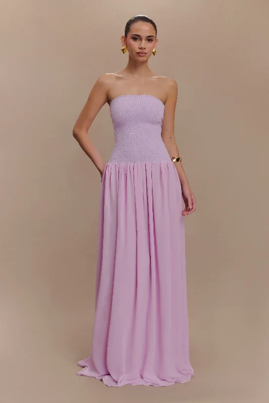 Fantastic Offers Lyanna Knit And Chiffon Strapless Maxi Dress - Lilac