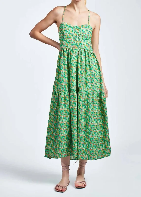 Price Reduction Leora Dress In Green/pink Multi
