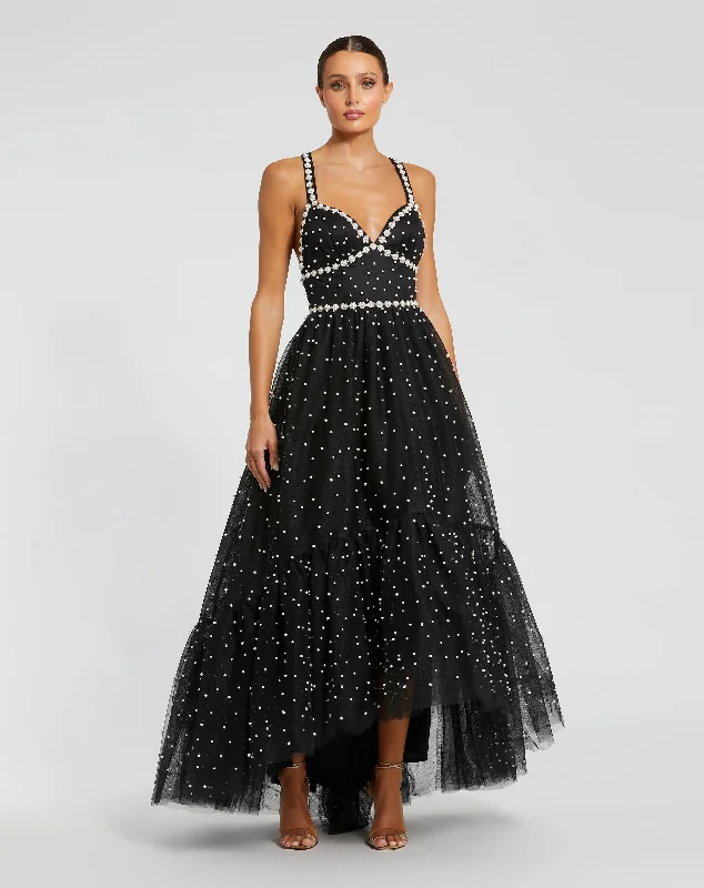 Reduced Prices Black Pearl Beaded High Low Gown