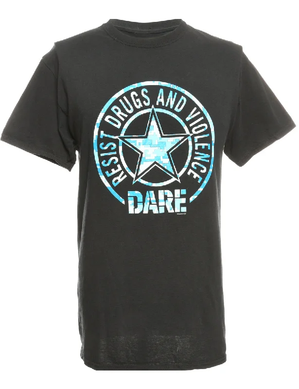 Huge Savings Black Printed T-shirt - M