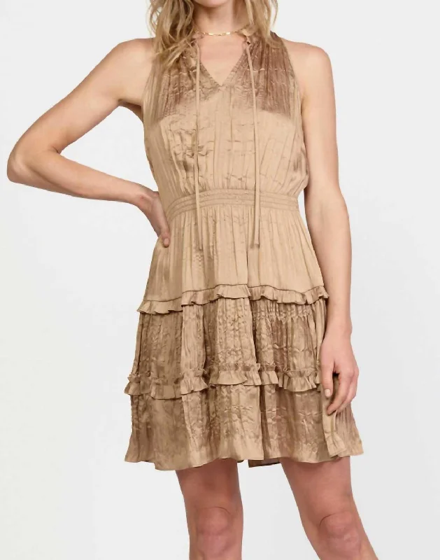 Hot Deal Sleeveless Split Neck Dress In Taupe