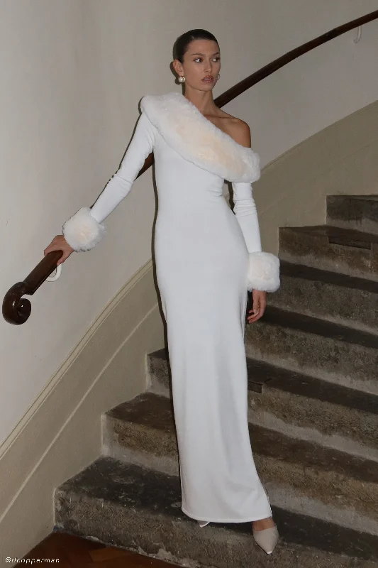 Crazy Deals Karleigh Faux Fur Knit Maxi Dress - Ivory