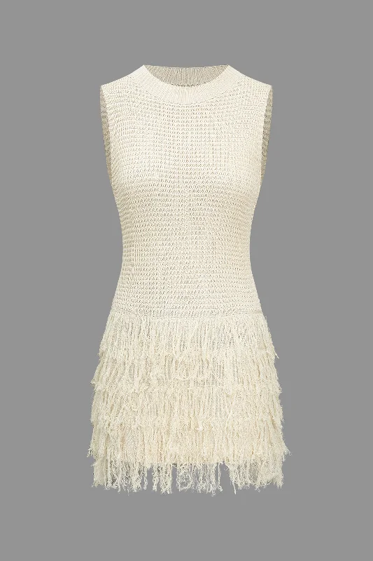Fantastic Offers Knit Fringe Sleeveless Mini Dress