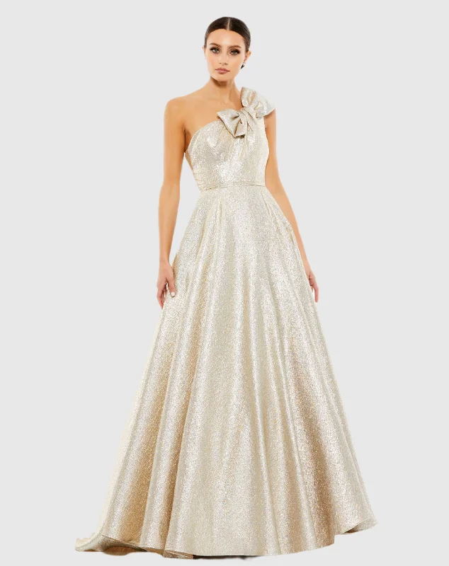 Price Buster Bow One Shoulder Metallic Ballgown
