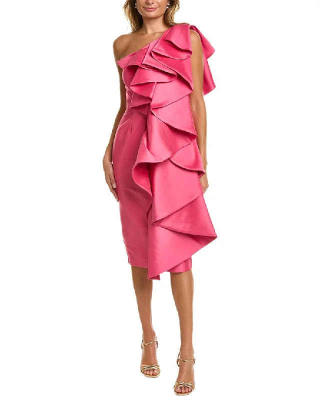 Must-Have Deals Badgley Mischka Ruffled One-Shoulder Cocktail Dress