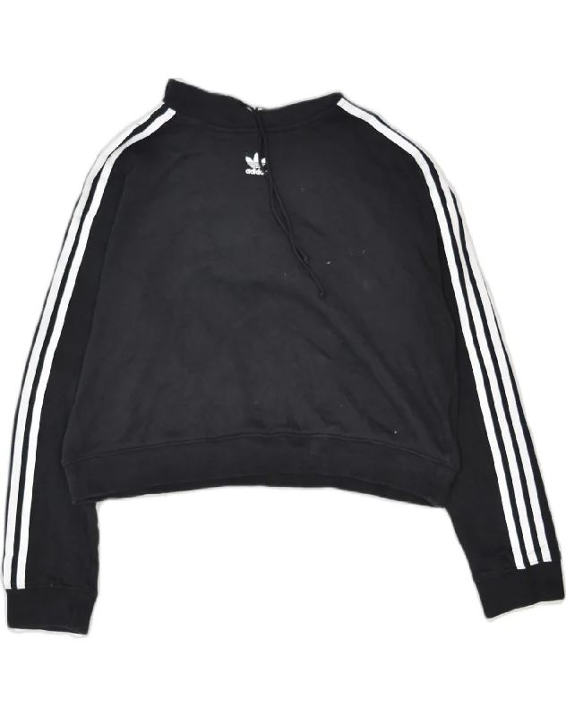 Act Fast ADIDAS Womens Crop Hoodie Jumper UK 12 Medium Black Cotton