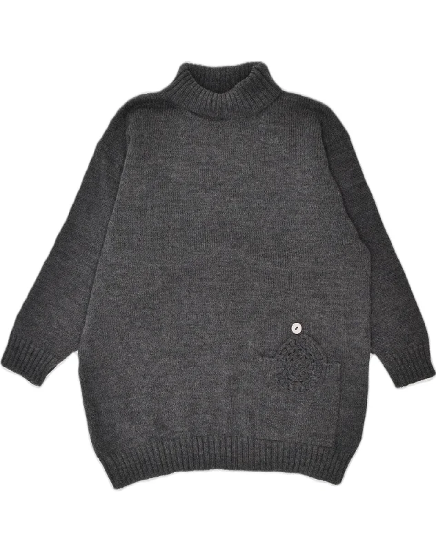 Limited Stock VINTAGE Womens Loose Fit Turtle Neck Jumper Sweater UK 14 Medium Grey Wool