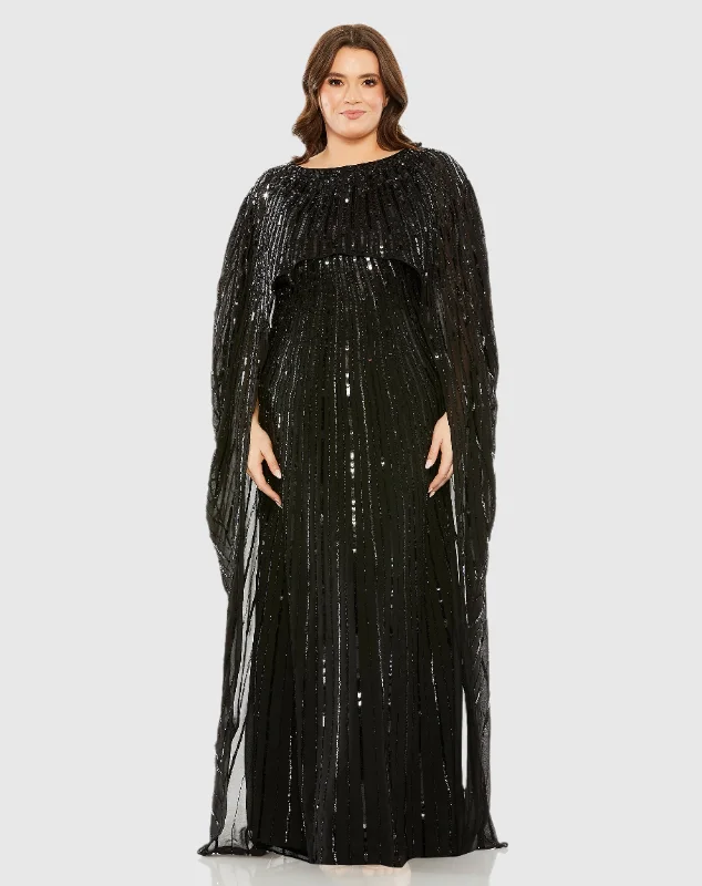 Savings Spectacular Black Embellished Column Cape Gown