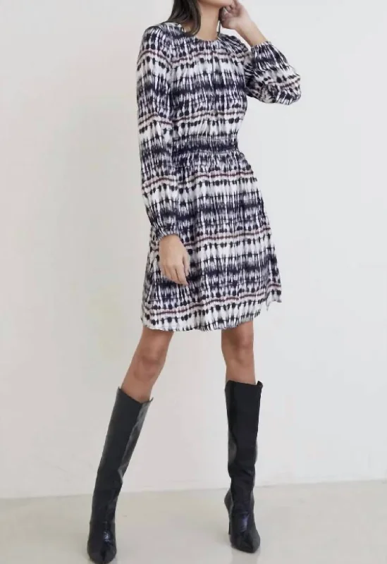 Super Deal Long Sleeve Smocked Mini Dress In Rustic Stripe