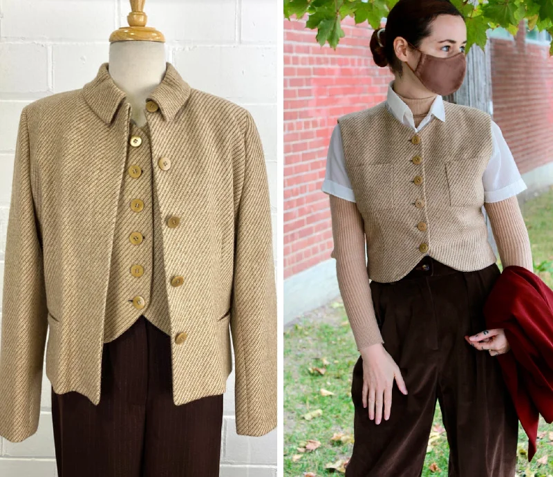 Don't Miss Vintage 1990s Giorgio Armani Wool/ Camel Beige Jacket and Vest Set, Small