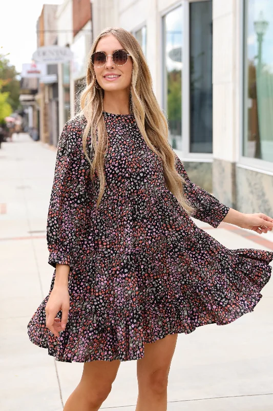 Best Bargains Gorgeous Outcome Black Floral Tiered Mini Dress