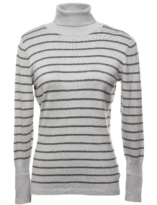 Limited Availability Striped Pattern Turtleneck Jumper - M