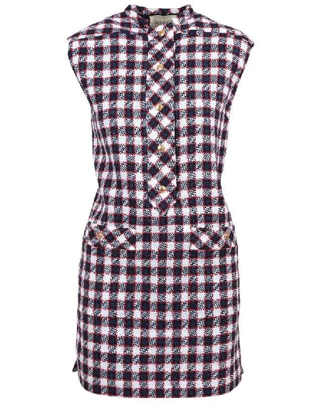 Early Access Gucci Sylvie Vichy Wool-Blend Dress