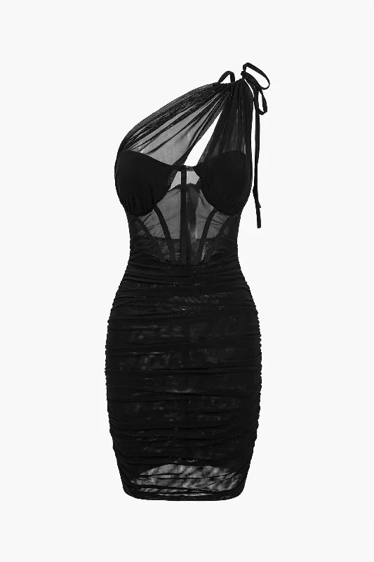 Limited Stock Mesh One Shoulder Corset Sleeveless Mini Dress
