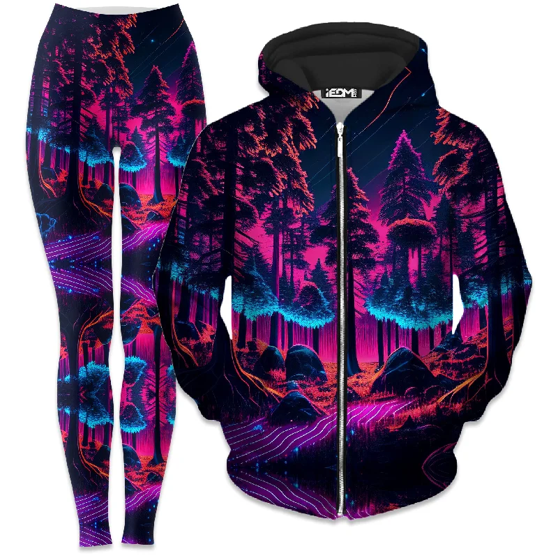 Big Savings Neon Forest Zip-Up Hoodie and Leggings Combo