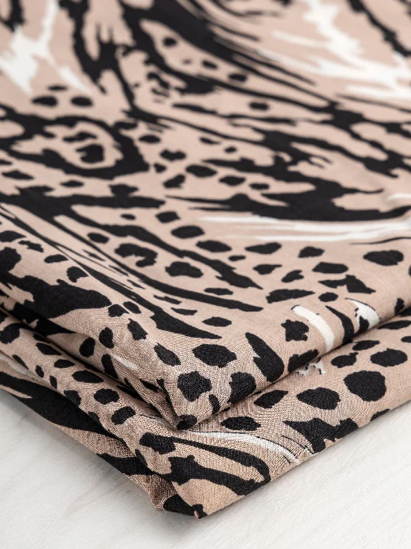 Great Deals Animal Print Viscose Challis Deadstock - Beige + Black + Cream