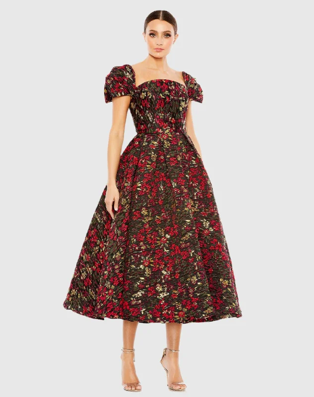Can't Miss Floral Brocade Cap Sleeve A Line Dress