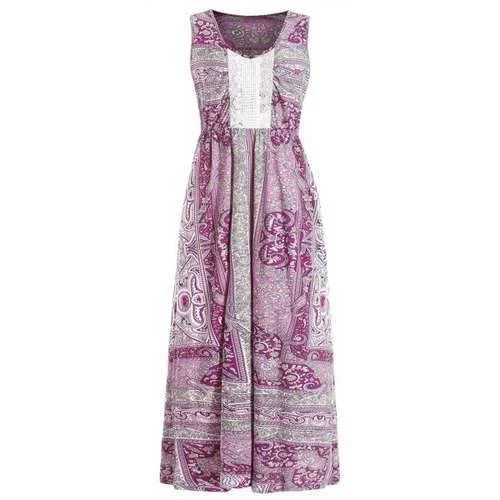 Price Cut Lace Insert Bohemian Print Maxi Dress - M