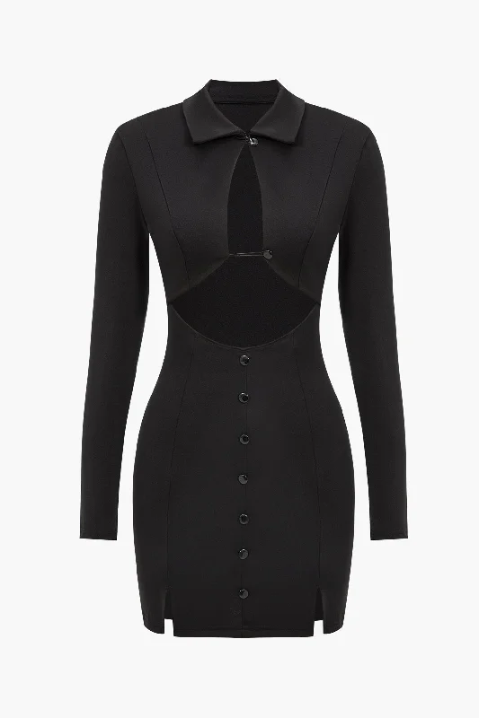 Stock Up and Save Cut Out Button Long Sleeve Slit Mini Dress