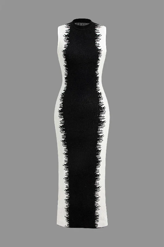 Season Finale Sale Contrast Sleeveless Bodycon Knit Dress