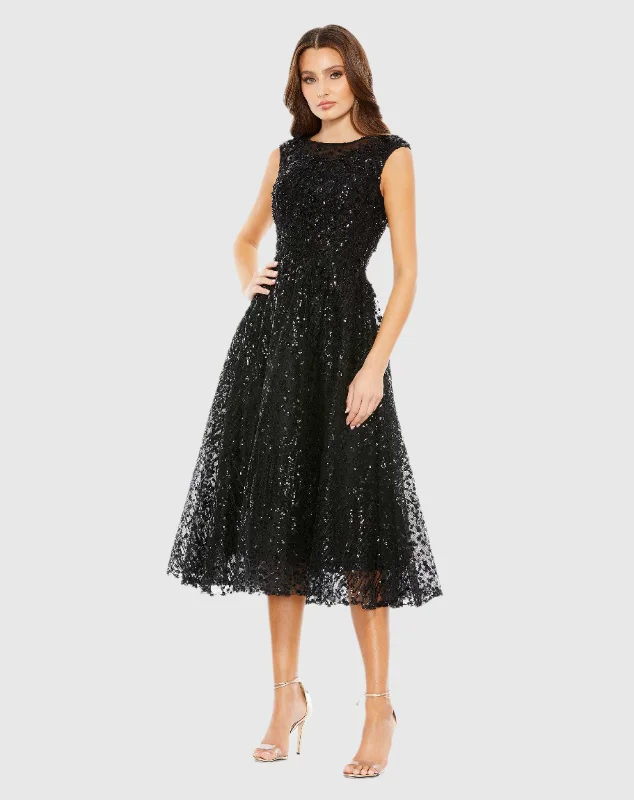 Price Smash Sequined Cap Sleeve Fit and Flare Dress