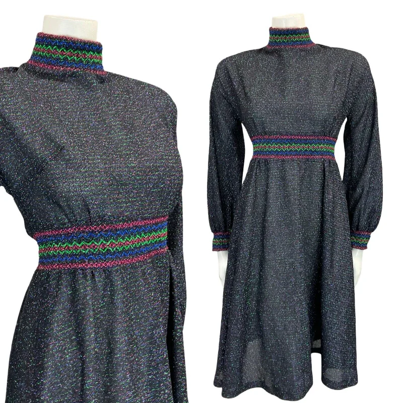 Bargain Blast VTG 70S WINDSMOOR RAINBOW LUREX DISCO PINK PURPLE GREEN BLUE TURTLENECK DRESS 10