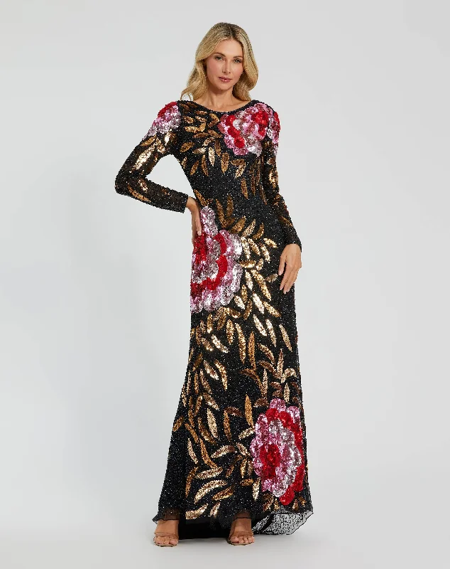 Fantastic Offers Embellished Floral Long Sleeve Gown