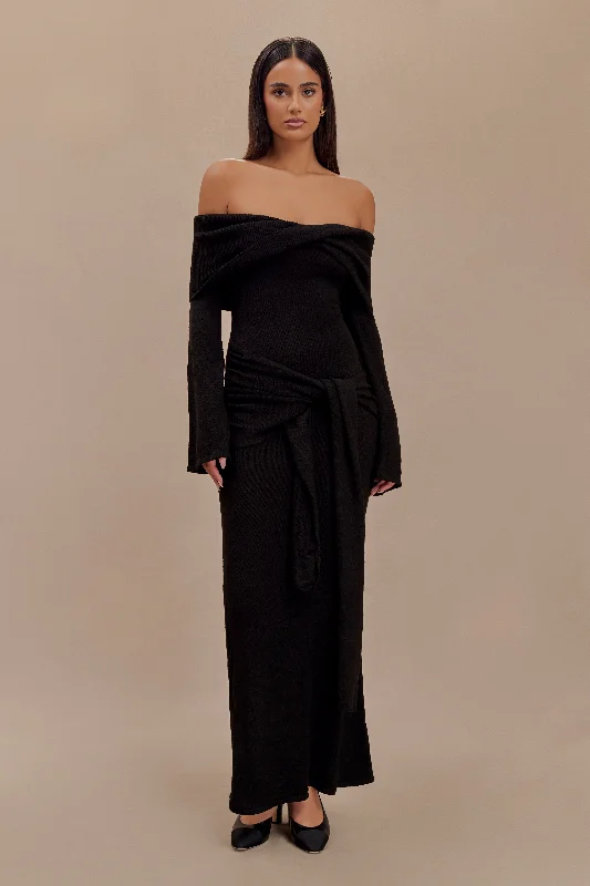Blowout Sale Cameron Off Shoulder Tie Maxi Dress - Black
