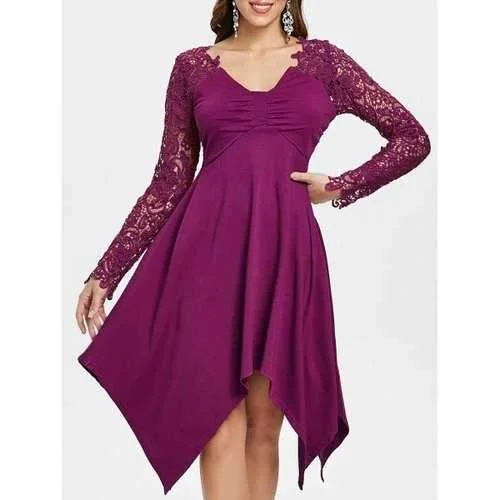 Clearance Event Lace Insert Empire Waist Dress - Dark Orchid L