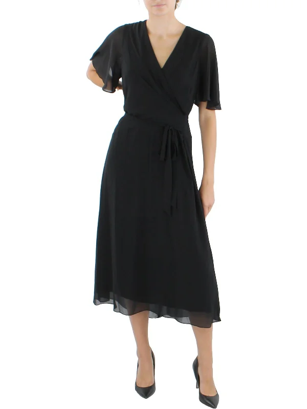 Crazy Deals Womens Surplice Mid-Calf Midi Dress