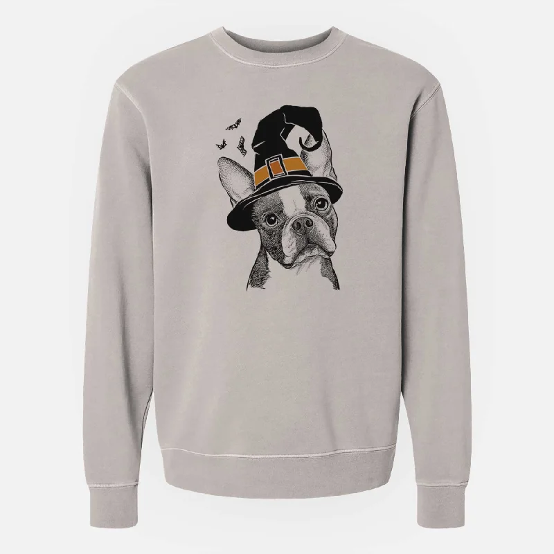 Massive Deals Witch Dee Dee the Boston Terrier - Unisex Pigment Dyed Crew Sweatshirt