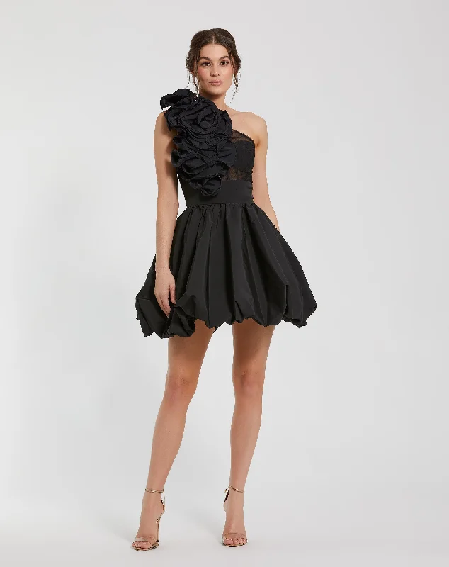 Year-End Clearance Taffeta One Shoulder Ruffle Bubble Mini Dress
