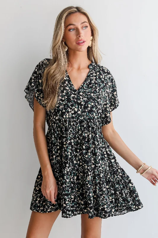 Overstock Sale FINAL SALE - Enchanting Energy Black Floral Mini Dress