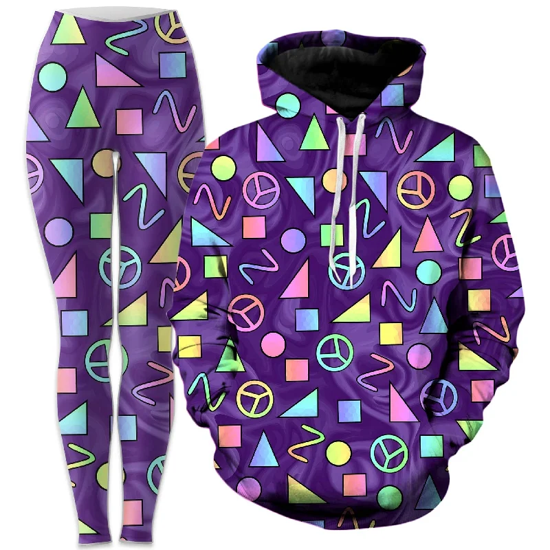 Today’s Deal Retro Shapes Peace Symbols Purple Hoodie and Leggings Combo