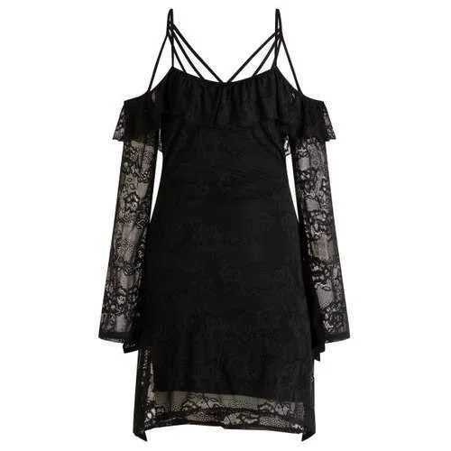 New Deals Strappy Cold Shoulder Lace Dress - Black 2xl