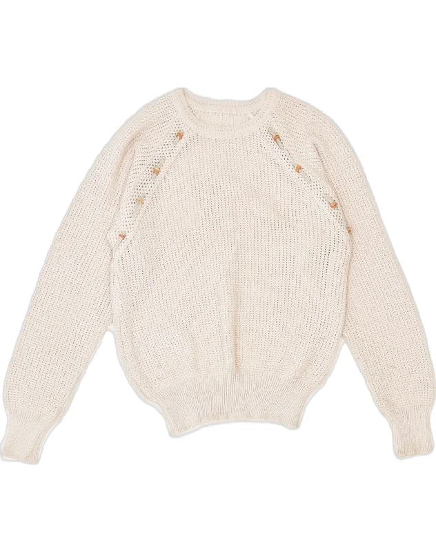 Savings Event VINTAGE Womens Boat Neck Jumper Sweater UK 12 Medium Beige Acrylic