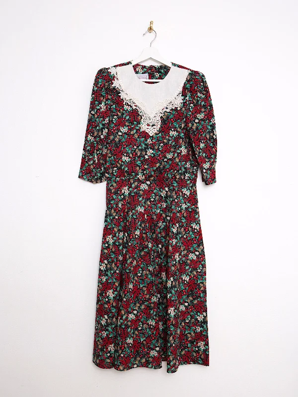 Low Prices 80s vintage midi dress red bows & holly print