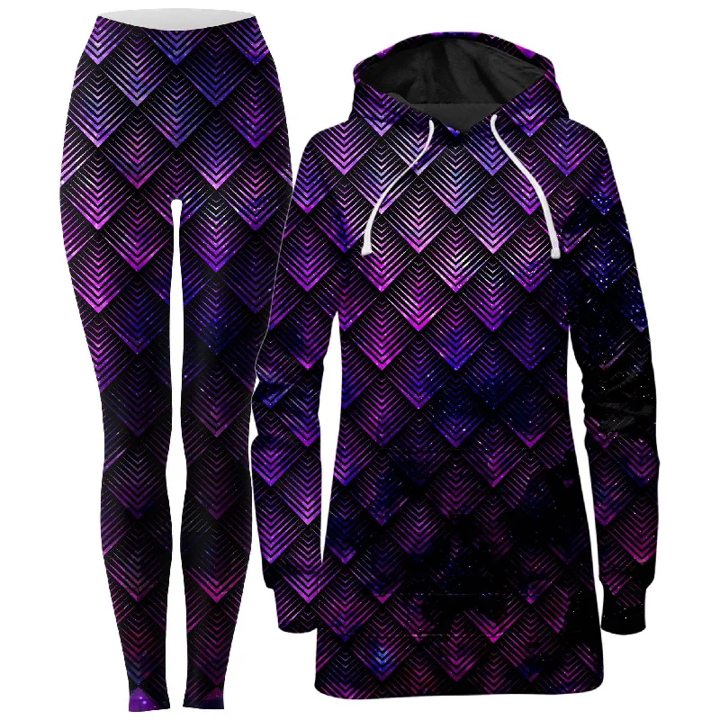 Bonus Savings Galactic Dragon Scale Purple Hoodie Dress and Leggings Combo