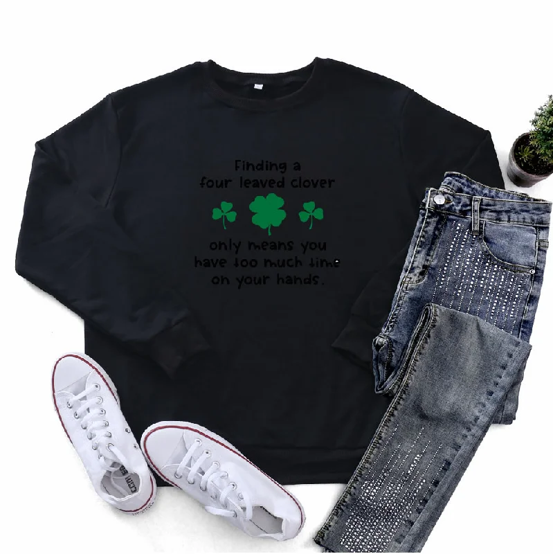 Final Markdown St.Patrick'S Day Fashion Women'S Long Sleeve Four Leaf Clover Letter Print Round Neck Sweatshirt