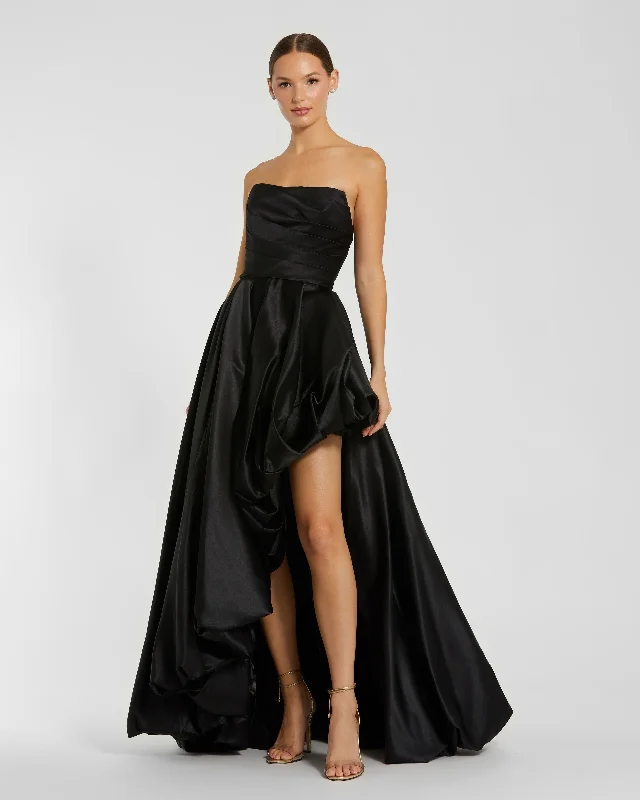 Price Slash Black Strapless Ruched High Low Gown